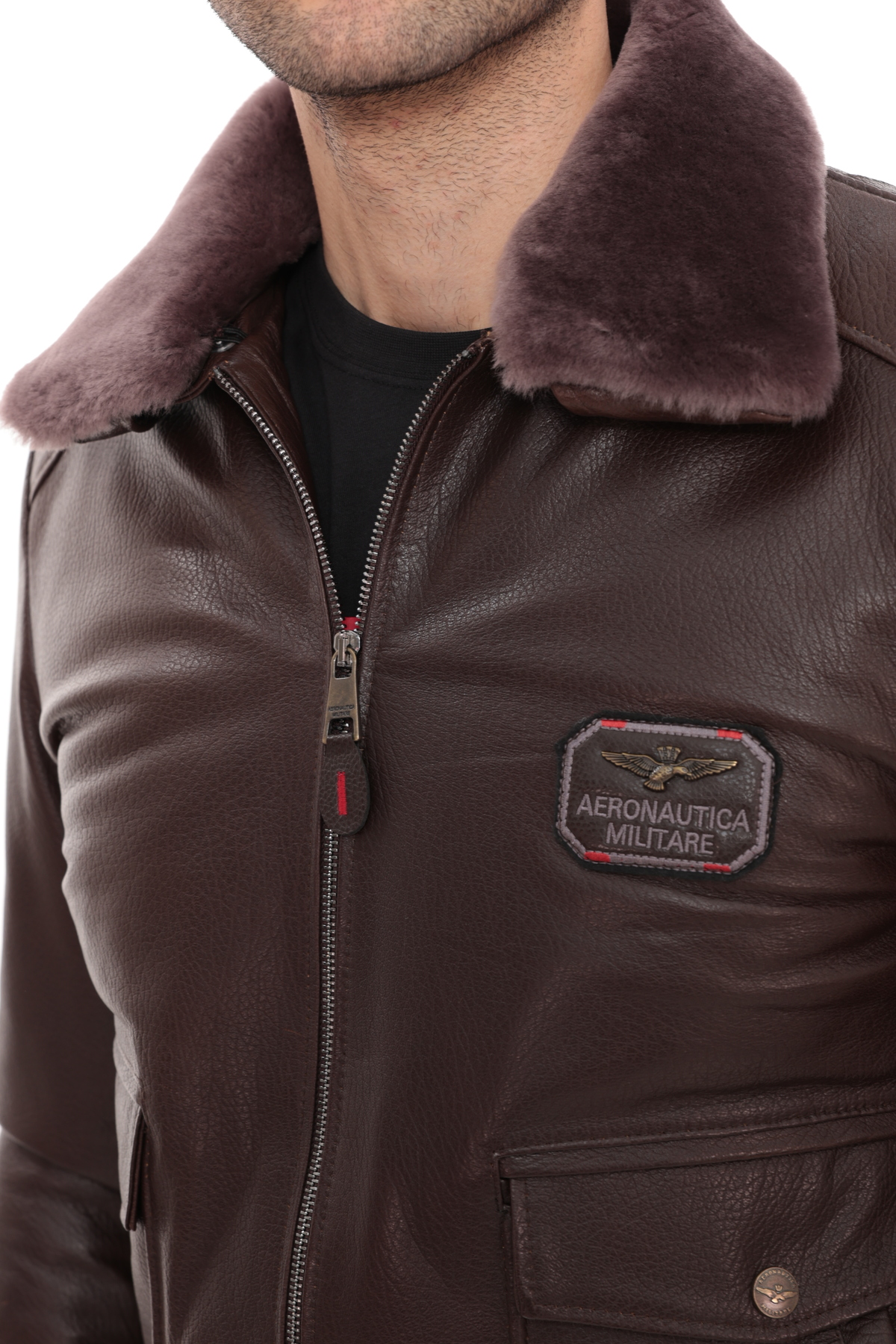 db deriburada original  Erkek Yakası Hakiki Kürklü Pilot Model Hakiki Jumbo Deri Mont - Görsel 6