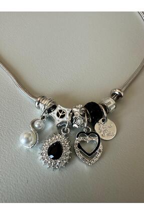Rasa Gümüş Kaplama Çoklu Charm Detaylı Stil Kolye