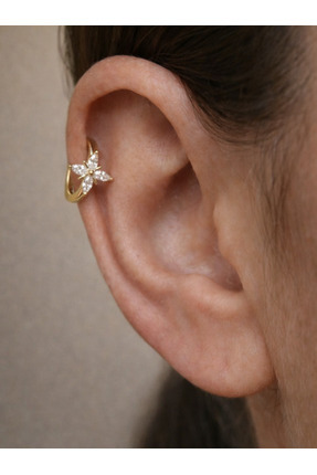 alysa jewelry Cerrahi Çelik Zirkon Taşlı Çiçek Halka Piercing 8mm