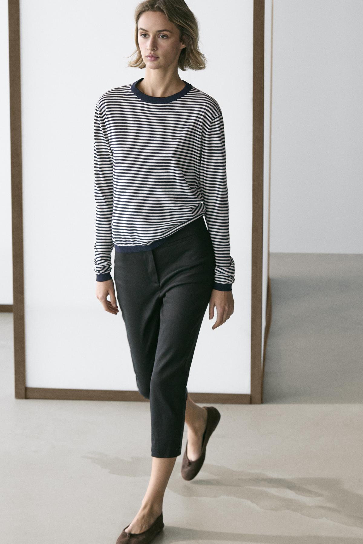 Massimo Dutti  Pamuk ipek karışımlı çizgili triko kazak - Görsel 2