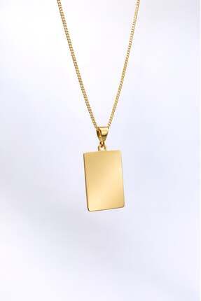 byBurak GOLD Dikdörtgen Plaka Kolye Ucu - KLU0582