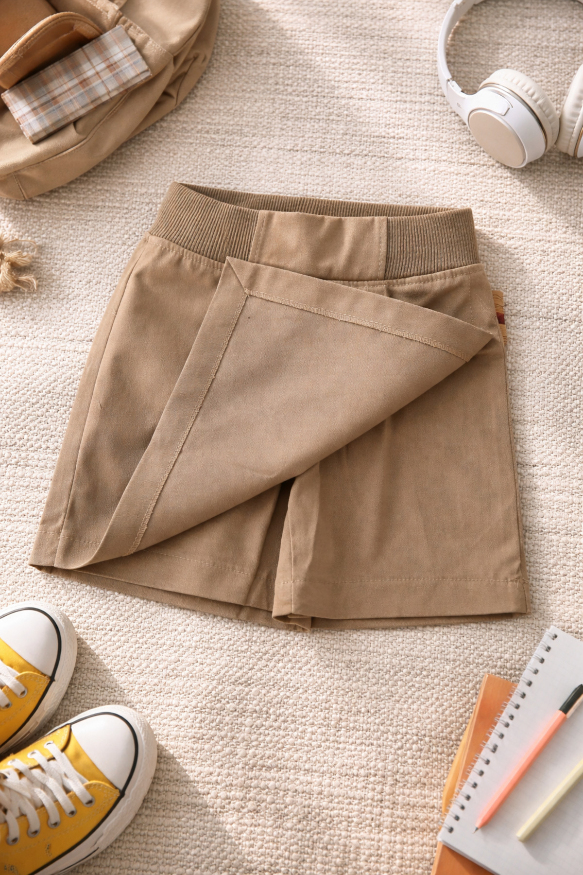 Uğur bebe  Yoyo marka Bej renk Kız Çocuk Likralı Esnek Şort Etek Okul Eteği Dayanıklı Günlük Okul Kıyafeti - Görsel 3