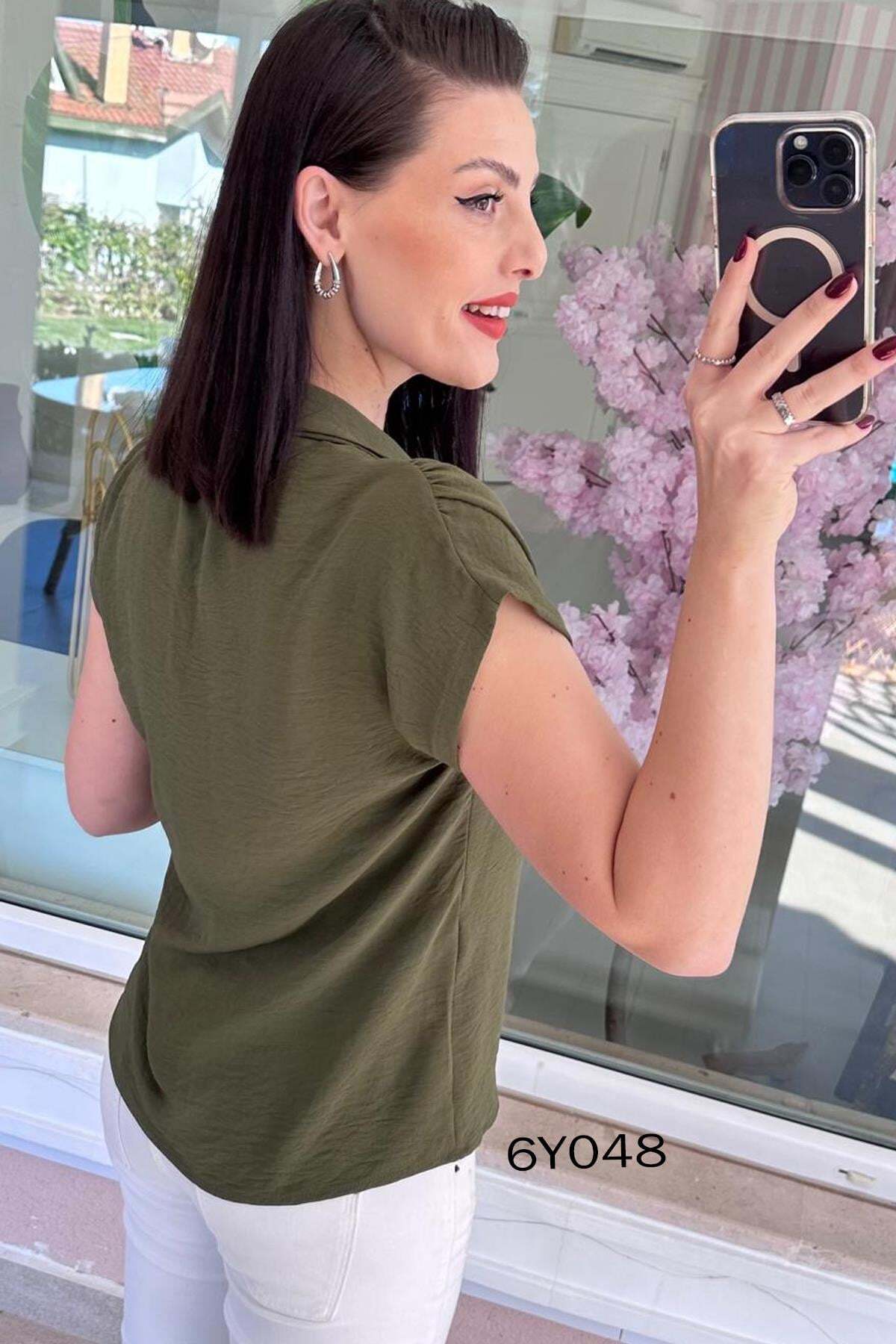 İnce Topuk  Yakası Düğmeli Aerobin Bluz 6Y048 - Görsel 3