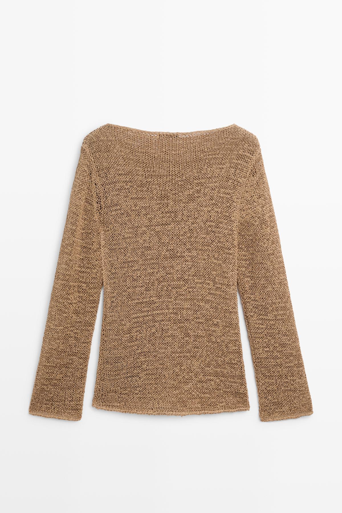 Massimo Dutti  Pamuk karışımlı geniş yaka triko kazak - Görsel 8