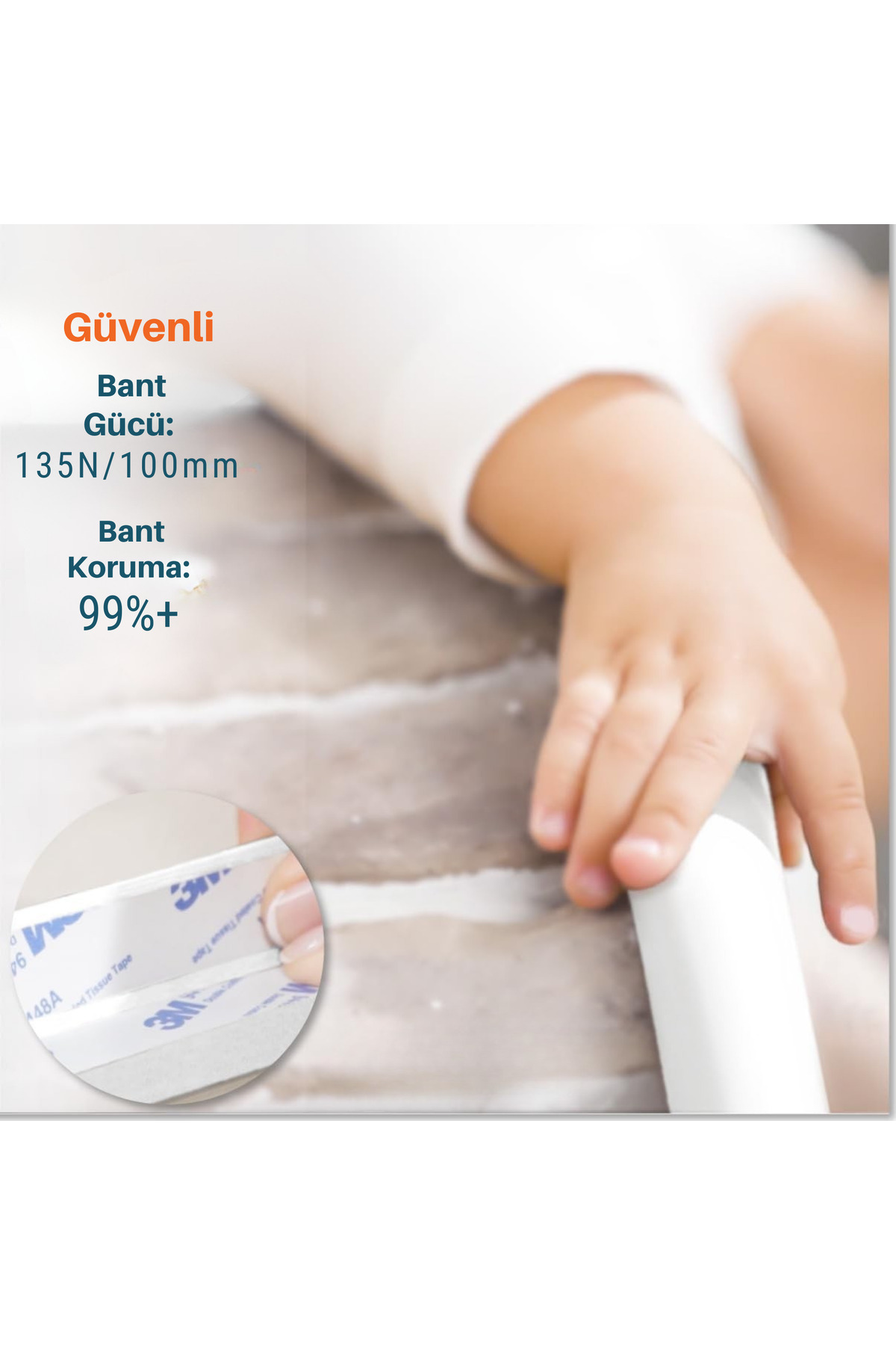 Miningaa 3M Marka Bant Hediye Beyaz Renk 2 Metre 4 Adet Köşe Koruyucu Esnek ve Yumuşak Kauçuk Kenar Koruyucu fotoğrafı 5 (önizleme)