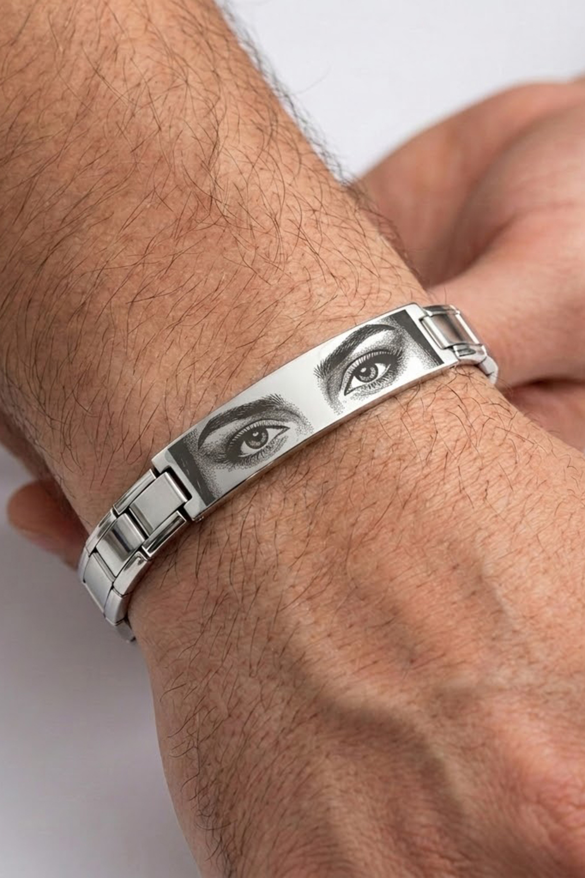 Takı Dükkanı Kişiye Özel Göz Resim Baskılı İtalyan Charm Plakalı Unisex Çelik Bileklik scb93g görsel 4