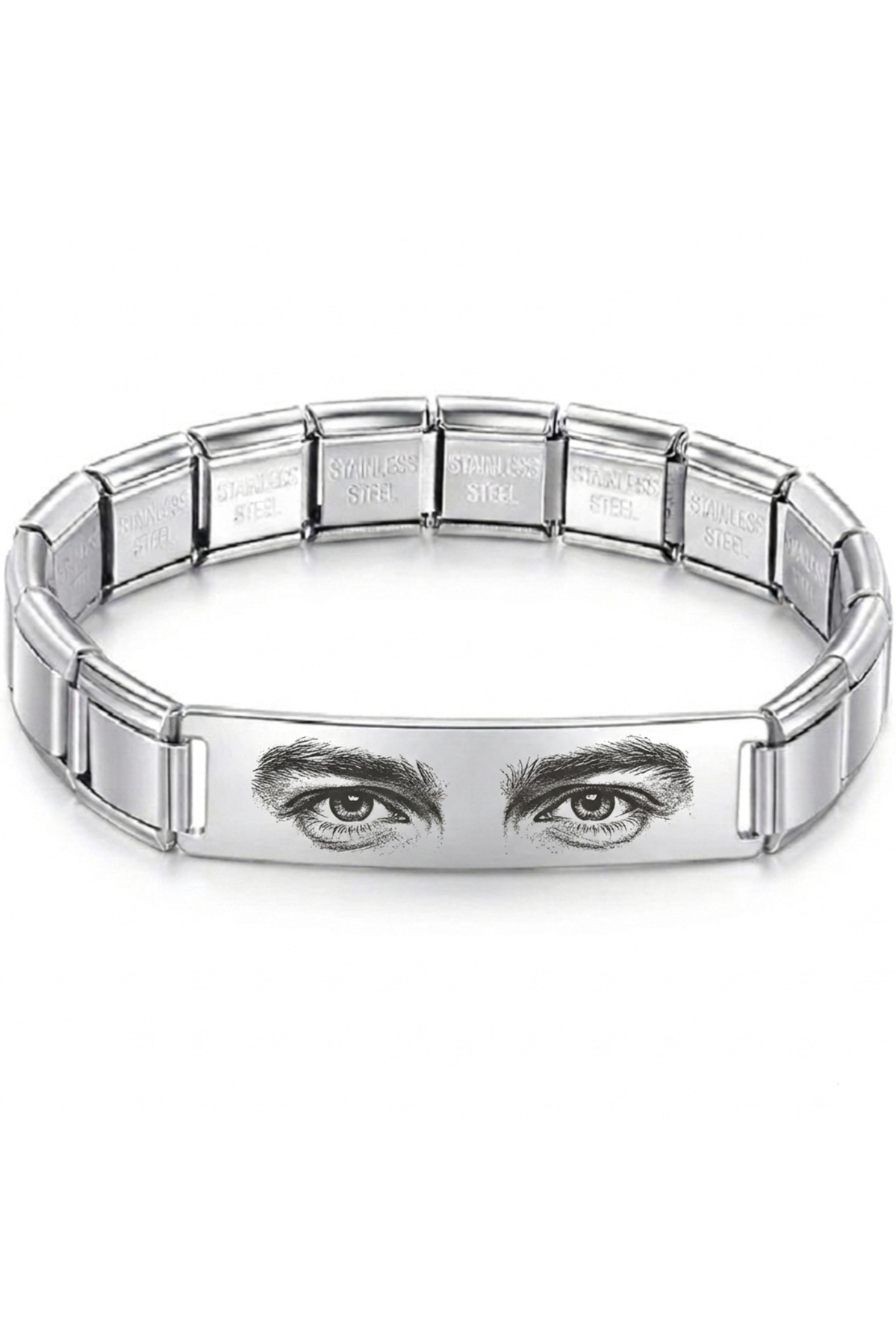 Takı Dükkanı Kişiye Özel Göz Resim Baskılı İtalyan Charm Plakalı Unisex Çelik Bileklik scb93g görsel 6