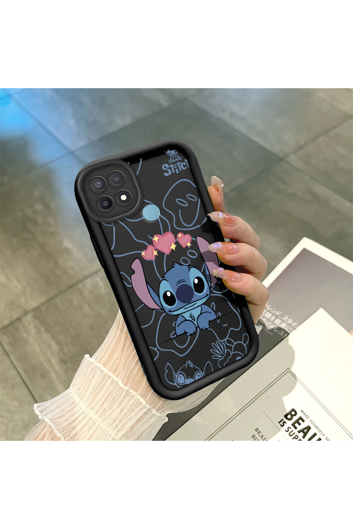 Black Silicone Case Shockproof Camera Shielded Stitch Pattern Compatible with OPPO A15/A15S