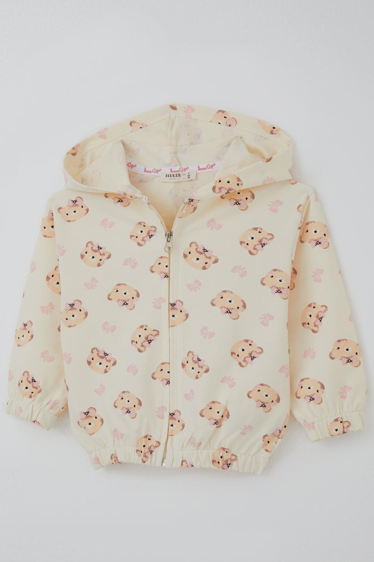 Breeze Kız Bebek Hırka Sevimli Fiyonklu Ayıcık Desenli 9 Ay-3 Yaş, Krem fotoğrafı 3 (önizleme)