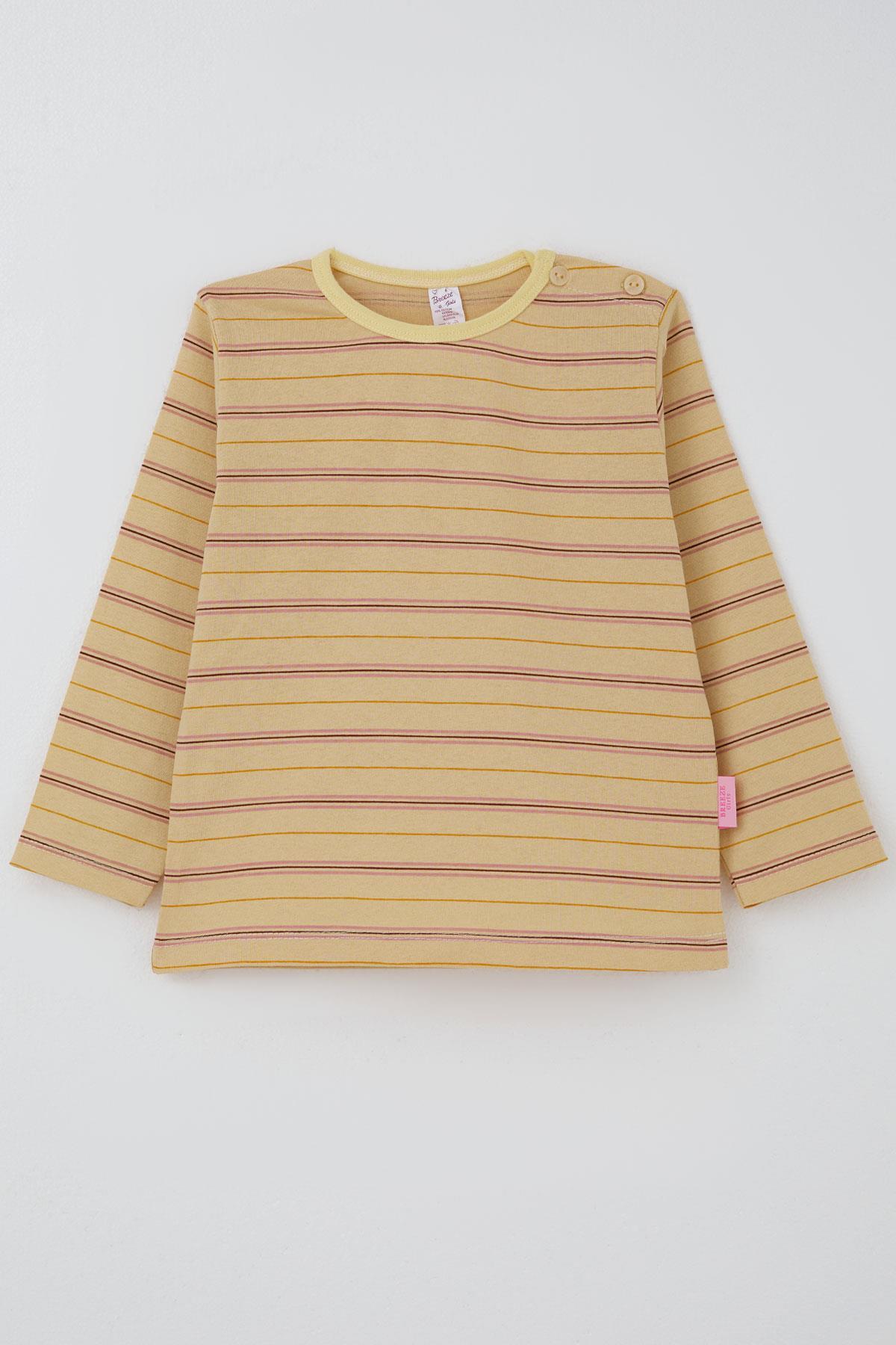 Breeze Kız Bebek Uzun Kollu Tişört Patlı Renkli Çizgili 9 Ay-3 Yaş, Krem fotoğrafı 2 (önizleme)