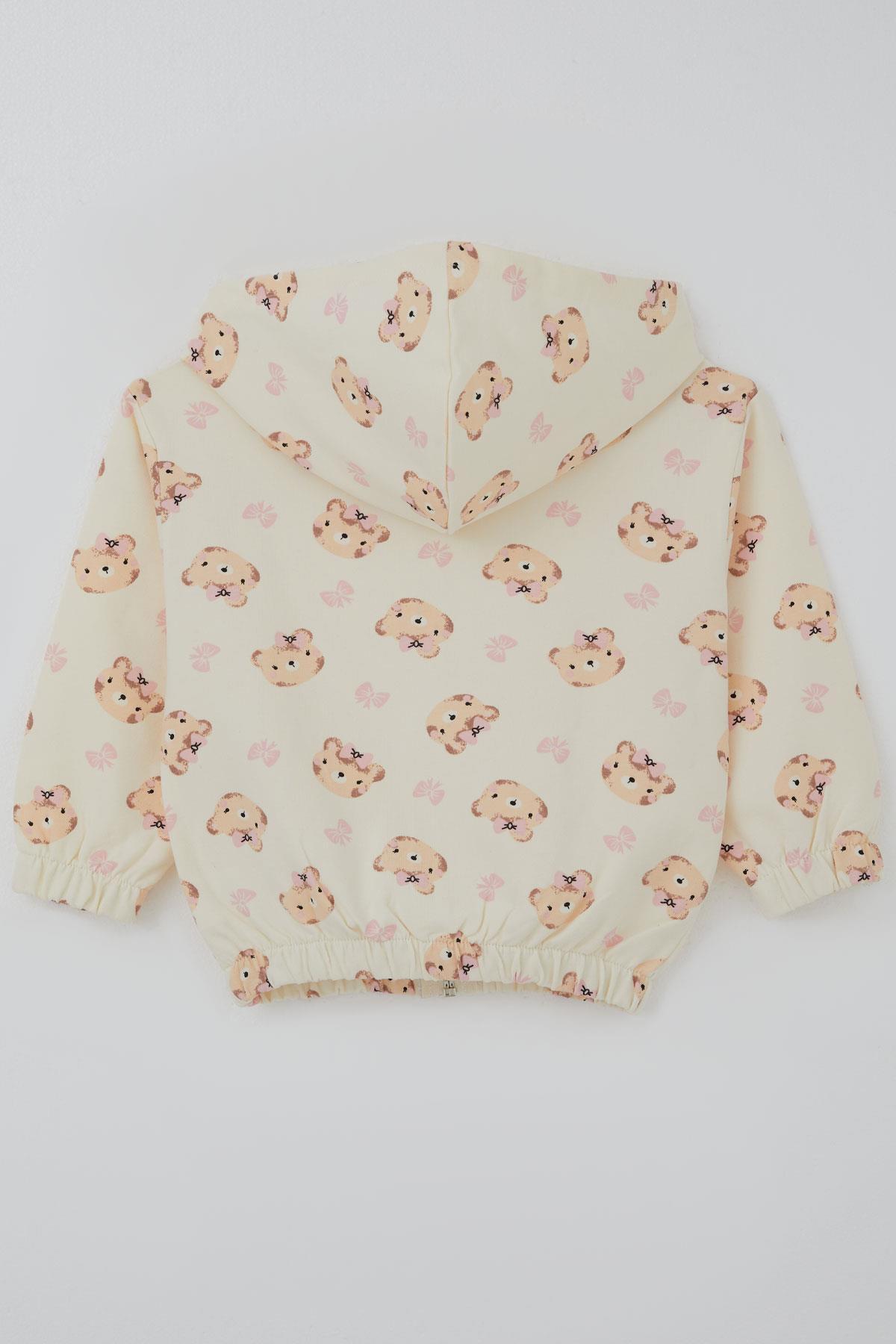 Breeze Kız Bebek Hırka Sevimli Fiyonklu Ayıcık Desenli 9 Ay-3 Yaş, Krem fotoğrafı 2 (önizleme)