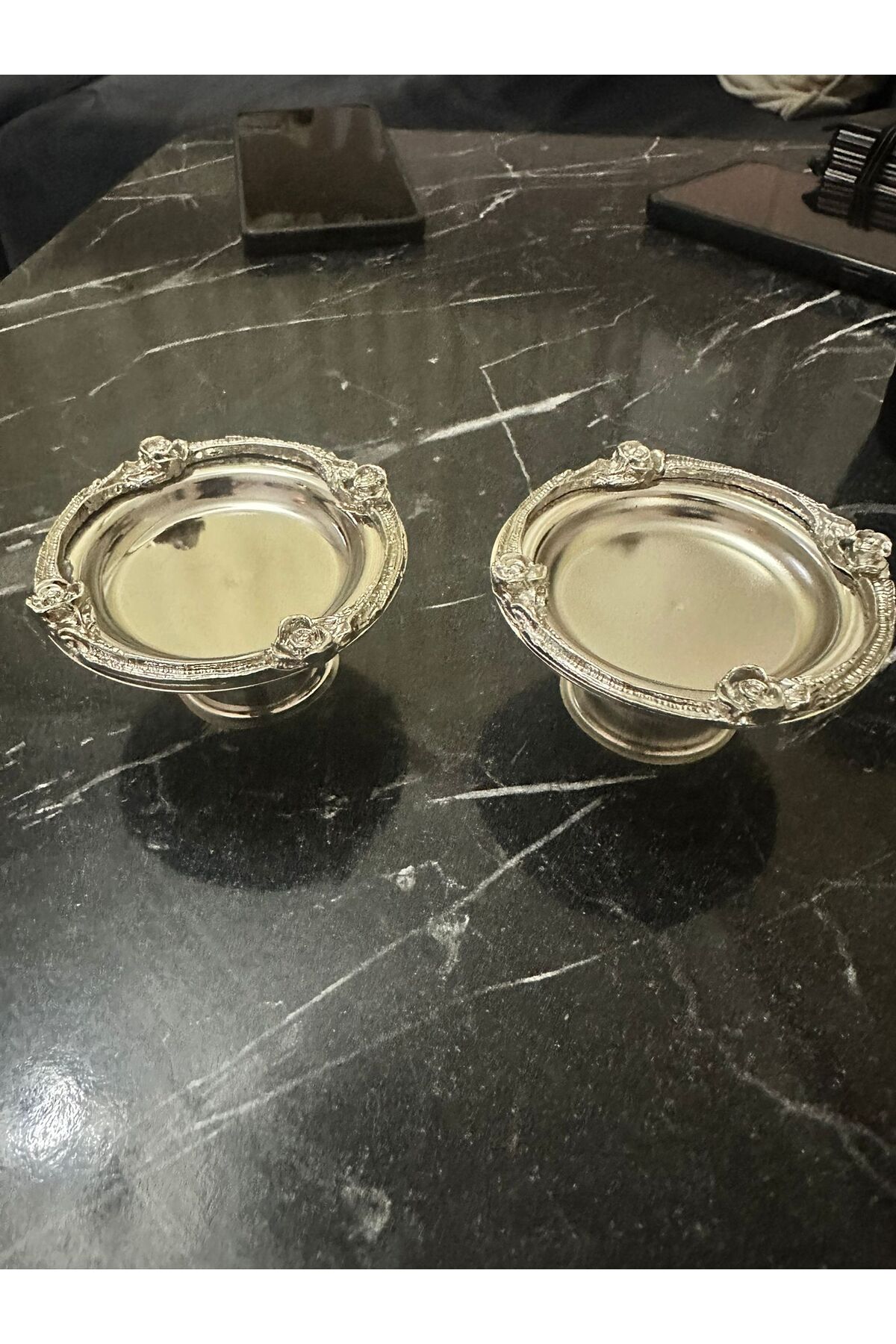 2-Piece Coffee Side Silver Turkish Delight Holder– Decorative Turkish Delight Holder with Silver Rose Detail –Engagement Promise Coffee Side Sugar Bowl