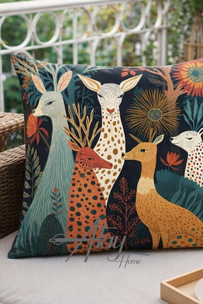 Atay Home Geyik Desenli Dekoratif Kırlent Kılıfı 43x43 cm – Bohem Doğa Temalı...