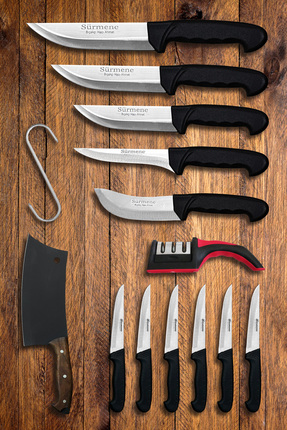 Sürmene Bıçakçı Hacı Ahmet Sürmene 14 Parçalı Siyah Bıçak Seti - Kasap Kurban...