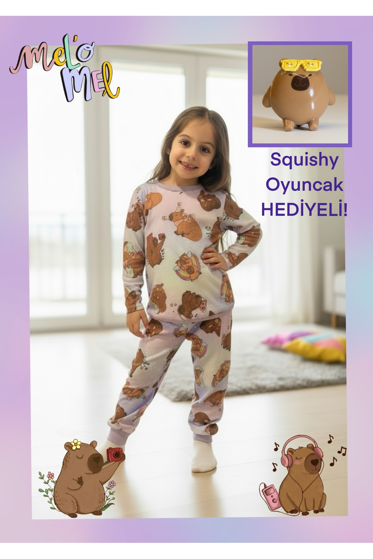 CAPYBARA PİJAMA TAKIMI PAMUK SİMLİ KUMAŞ