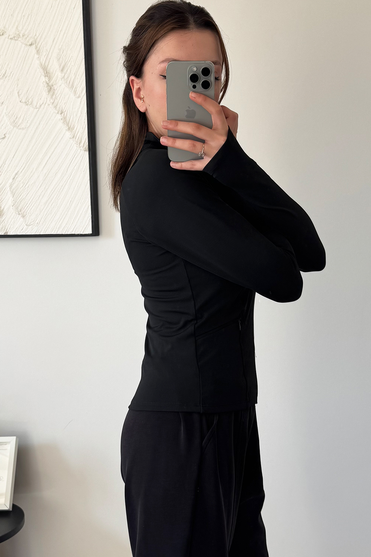 İlayda Toprak Rover Kadın Uzun Kollu Fermuarlı Cepli Siyah Fit Spor Bluz görsel 6