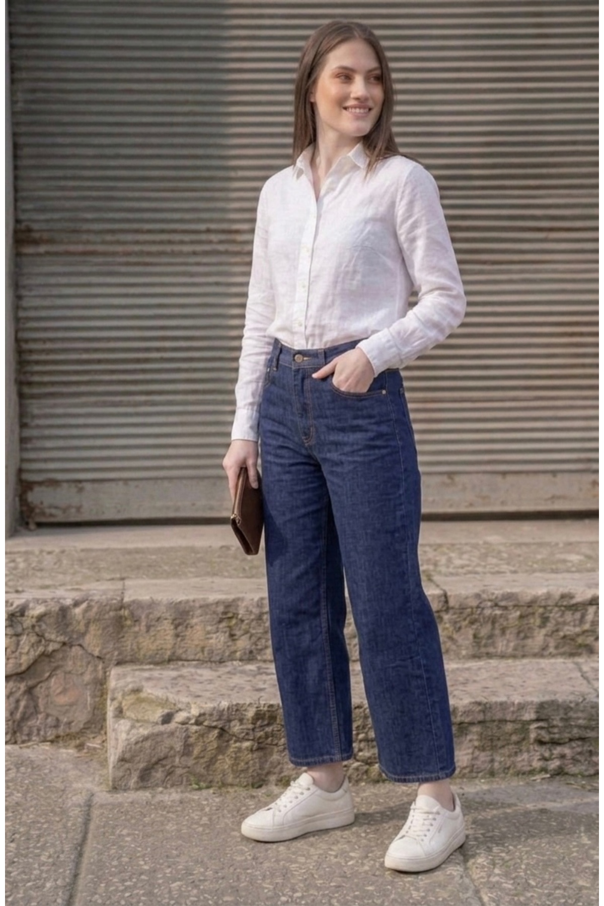 Lyvens  Midi Boy Lacivert Kadın Bol Paça Jean Pantolon – Rahat Kesim Kot - Görsel 8