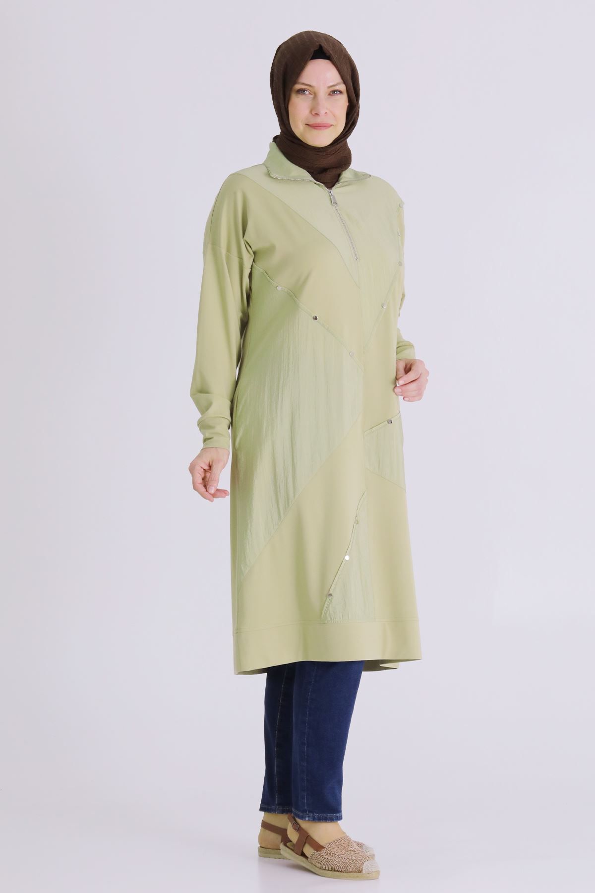 Behrem Büyük beden tesettür tunik ıhlamur renk - 5XL