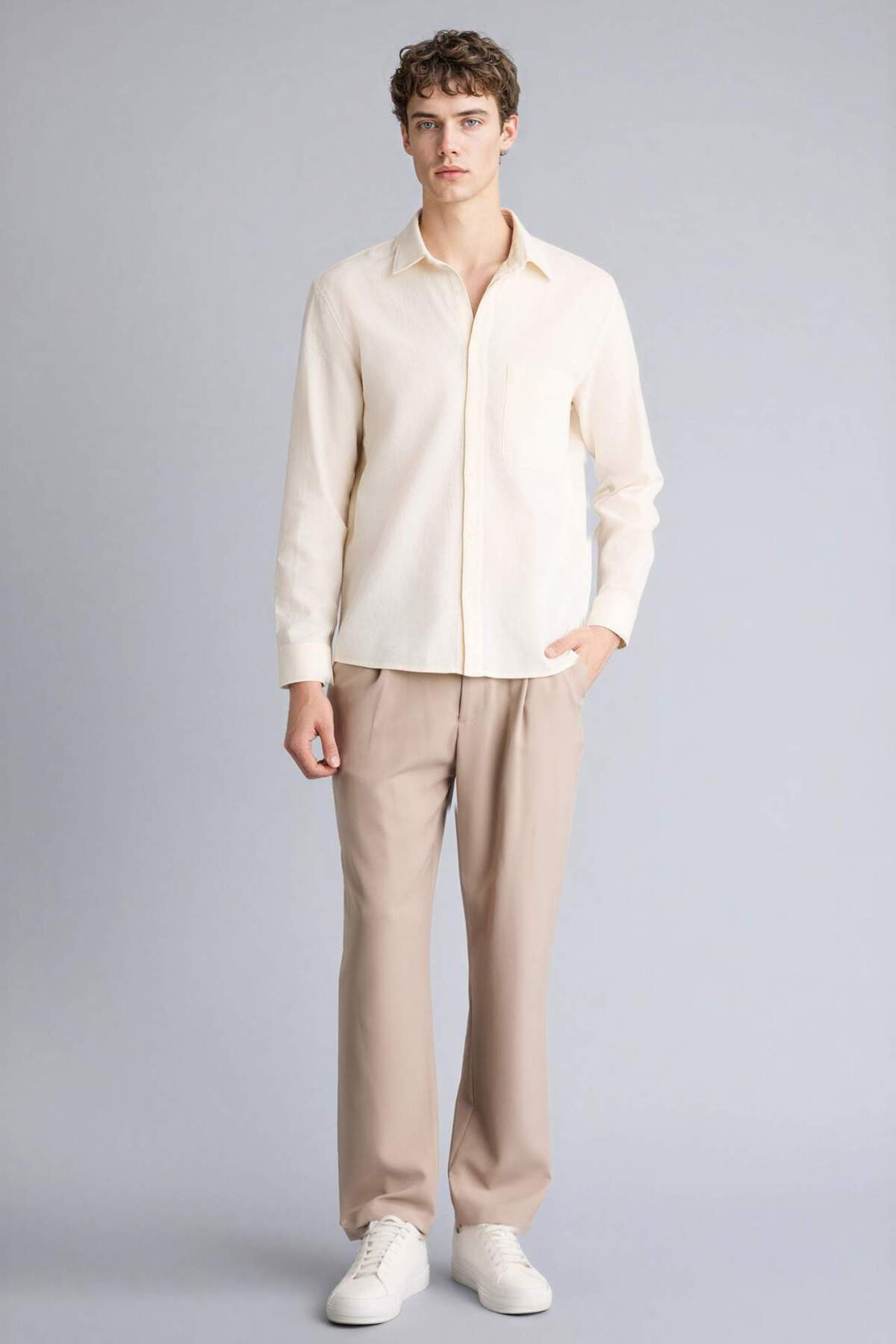 %100 Pamuk REGULAR Fit Gömlek G7021AX26SM — کرم — تصویر 2 از 7