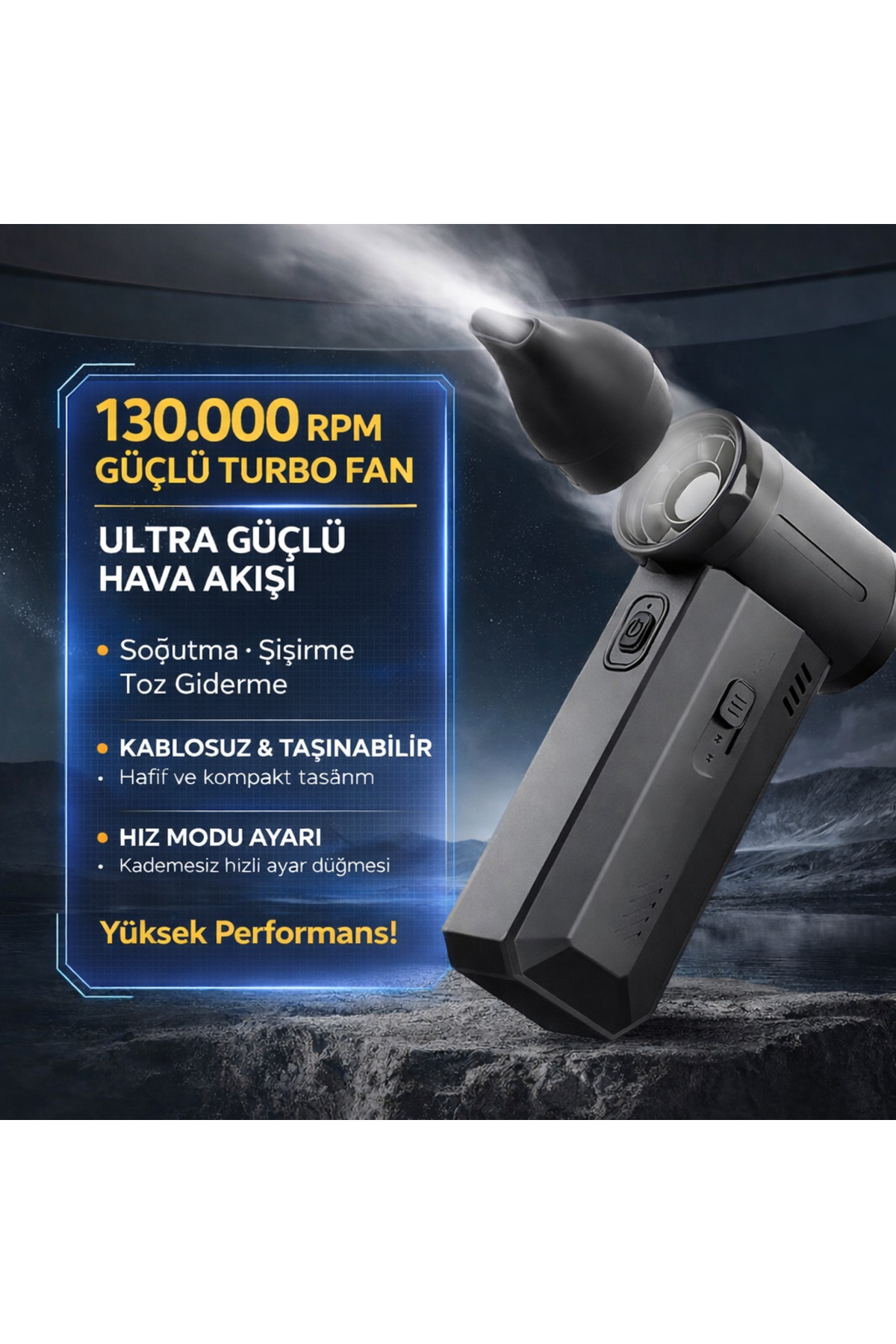 130000 RPM Süper Güçlü Turbo Fan Kablosuz Hava Üfleyici Toz Temizleme Blower