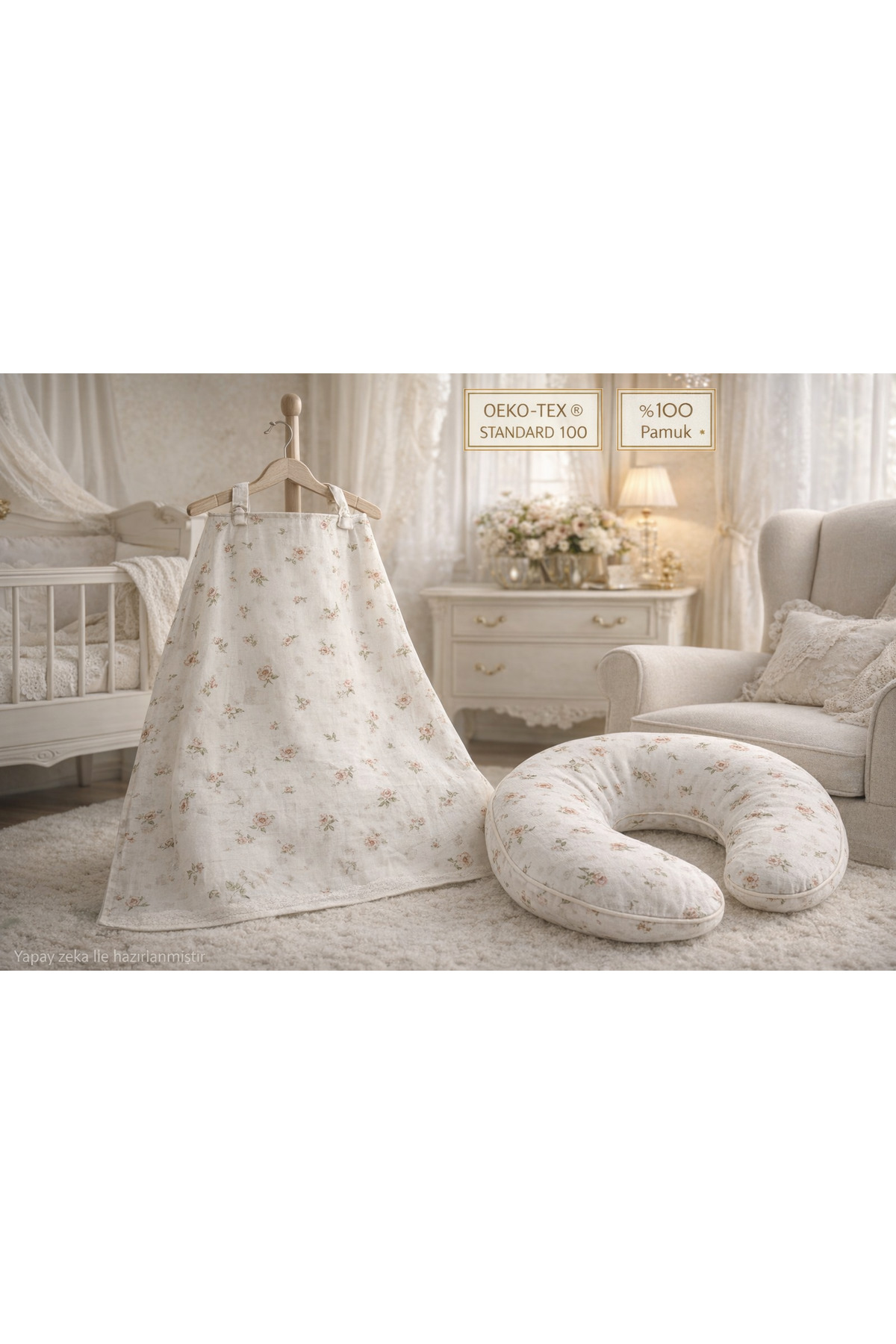 Babycitytr %100 Pamuk Müslin Emzirme Önlüğü & Emzirme Yastığı Seti OEKO-TEX Sertifikalı Anne Bebek Emzirme Seti fotoğrafı 2 (önizleme)