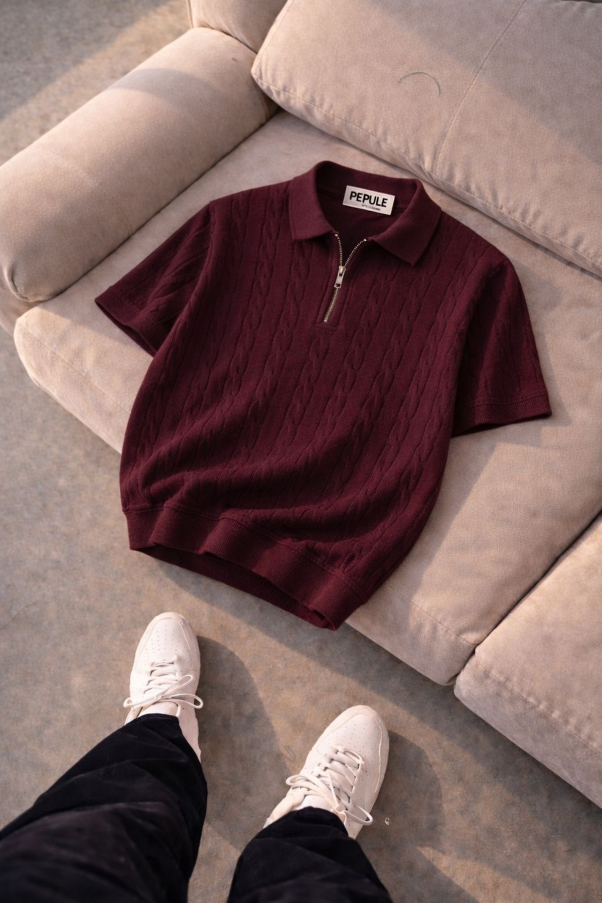 Men's Polo Neck Knit Pattern Knitwear Regular Cotton Multicolor T-shirt