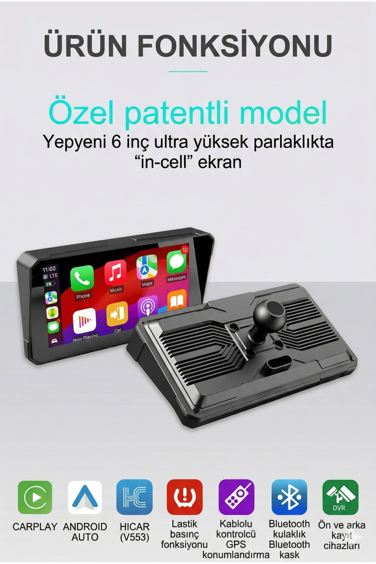 M590 6 İnç Motosiklet Ekranı: Kablosuz CarPlay, Android Auto & GPS Navigasyon