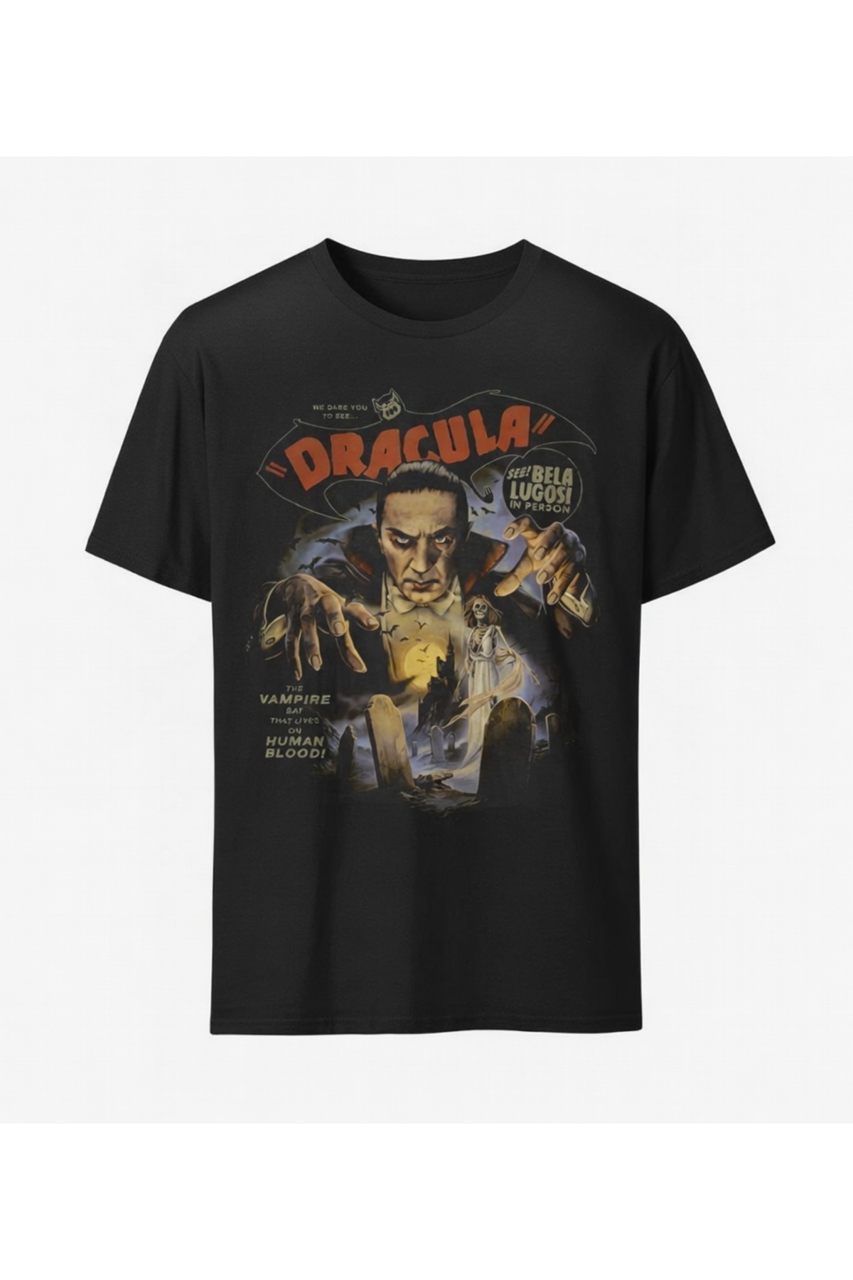 COMVİCHO Dracula Baskılı Siyah Tişört
