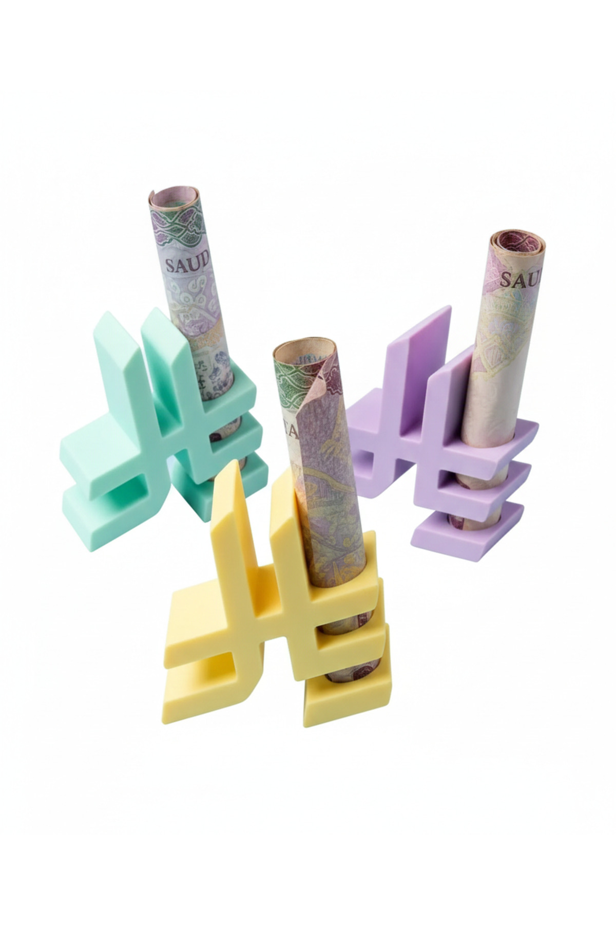 مجموعة توزيع العيدية - شكل ريال - 12 قطعة - ألوان...