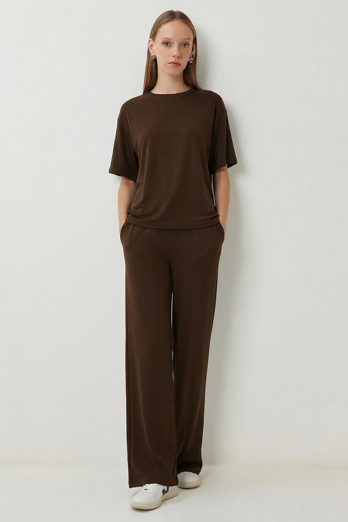 Comfortable Flexible Modal Bottom-Top Set LZV0056 BROWN