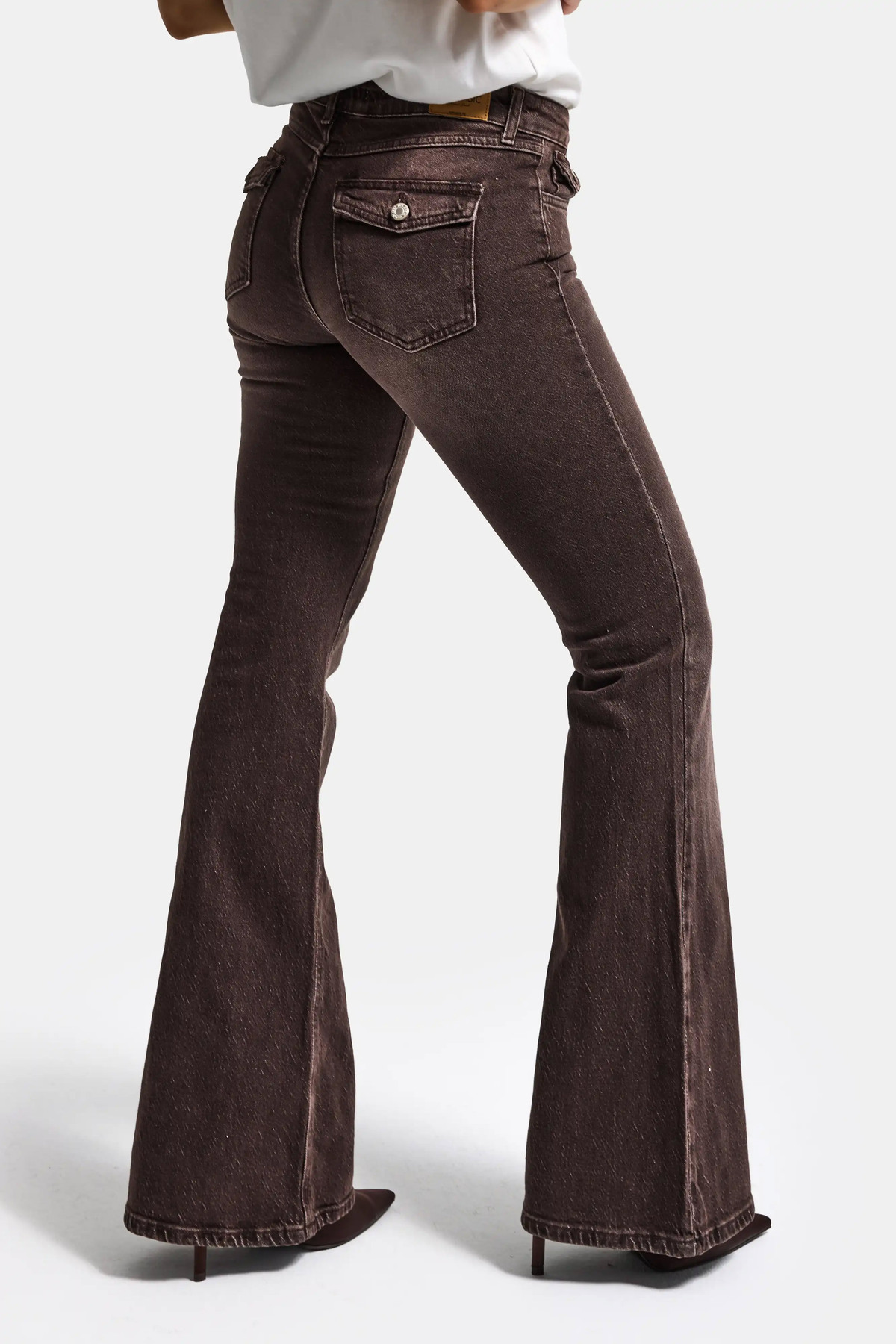 it's basic  Kadın Kahverengi 2s6-16 SLN05 Mid Rise Flare Fit Esnek Kumaş Denim Jean