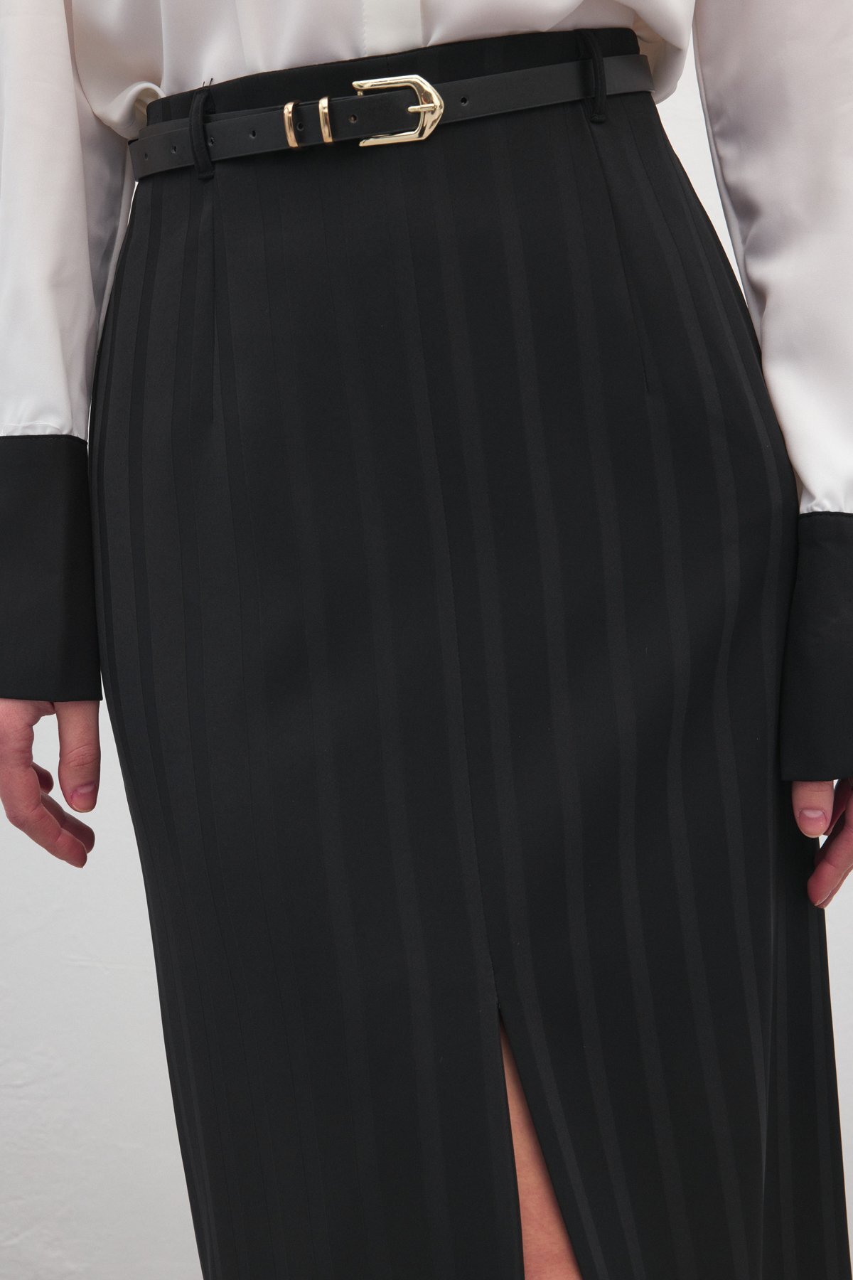 Sateen  Anna Yırtmaçlı Etek - Siyah - Görsel 4