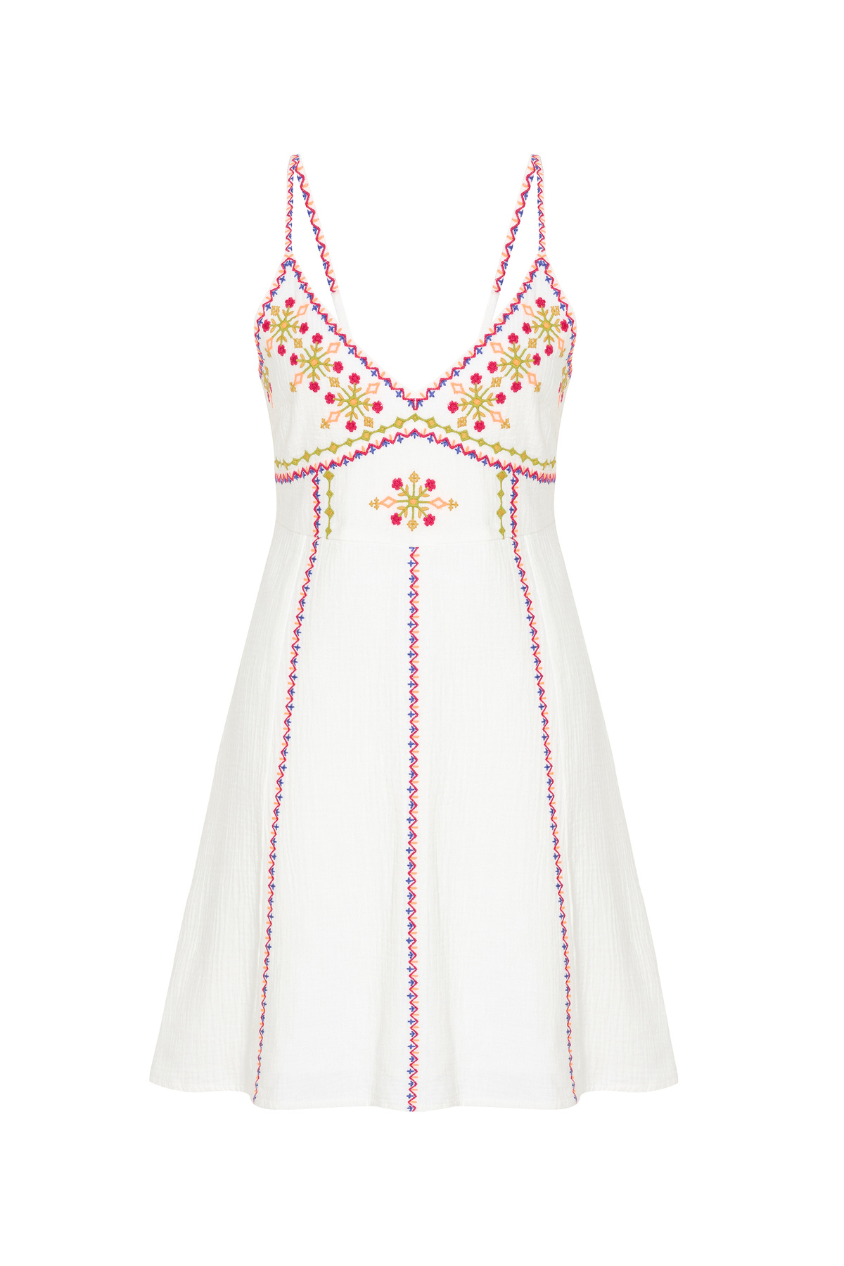 Mudo Embroidered Strappy A-Shaped Mini Dress- Trendyol