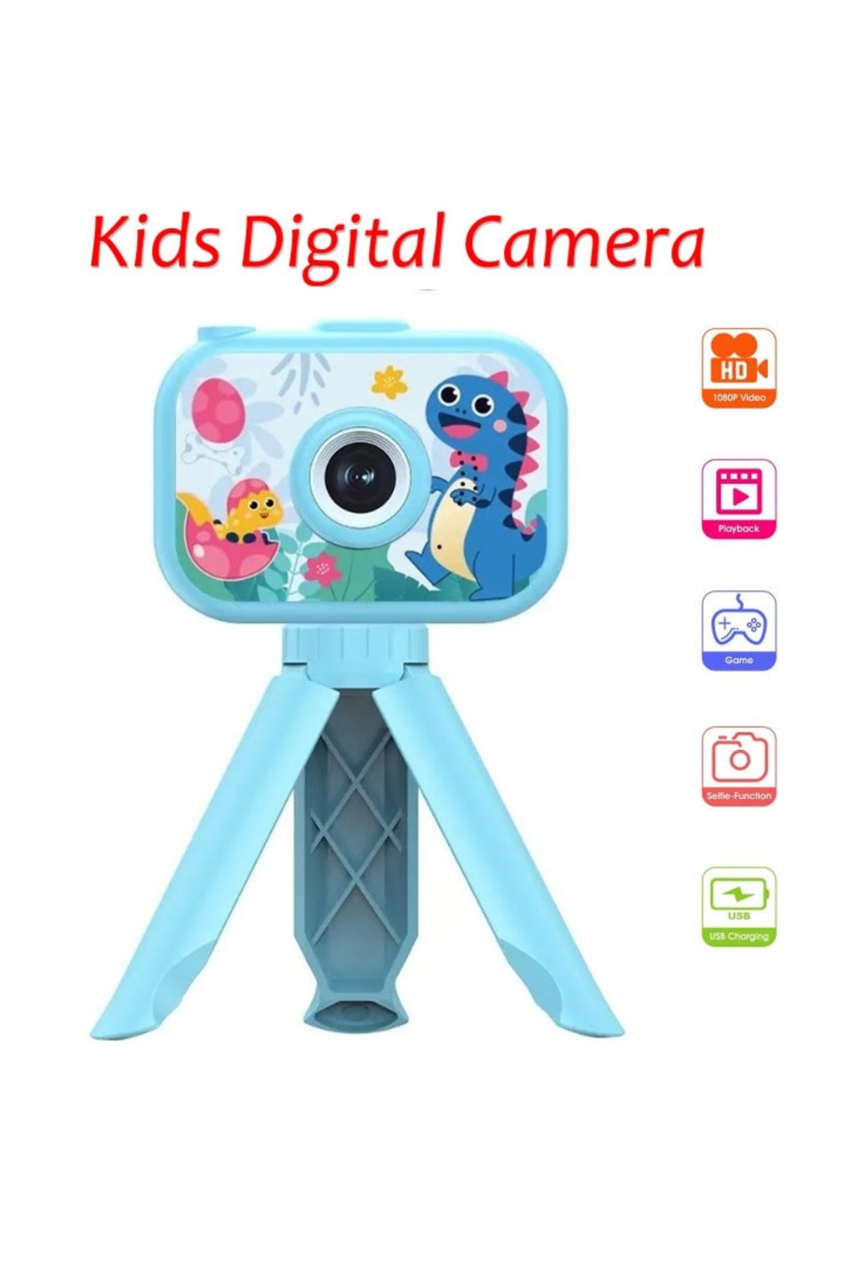 Tastech Tripod Ayaklı Dijital Renkli Ekran Çocuk Kamerası 1080P Şarjlı Video Resim Oyun Fotoğraf Makinesi