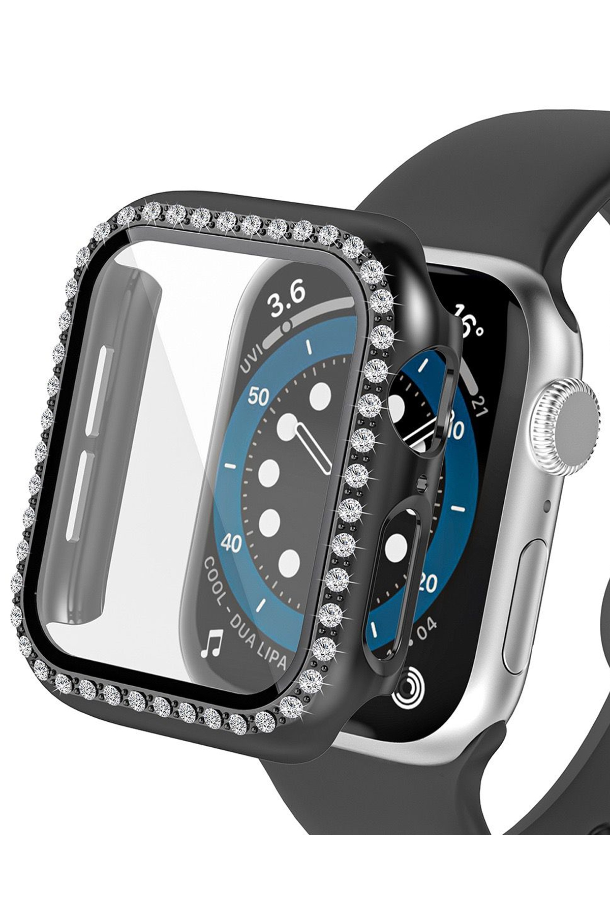 Watch Series 10/11 42MM Compatible Glossy Single Row Stone Screen And Case Protector
