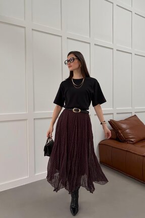 mylove Puantiyeli Şifon Etek Kahve