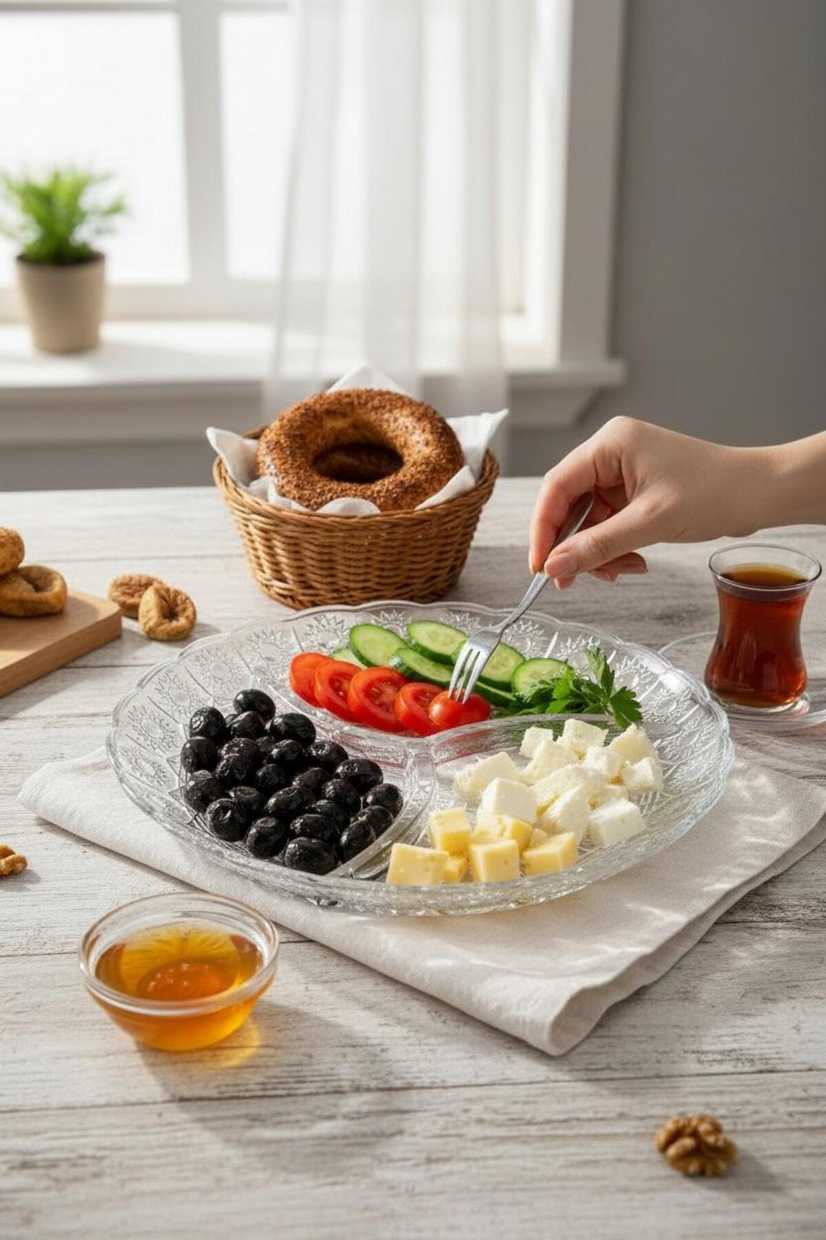 3 Bölmeli Cam Kahvaltı ve Çerez Tabağı – Çok Amaçlı Sunumluk