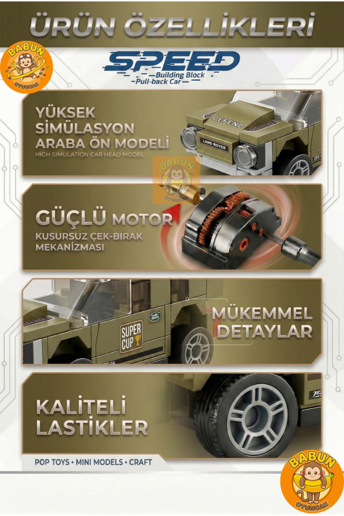 SPEED Bricks Mini Lego Araba Yapı Blok Seti - Çek-Bırak Araba Yapım Seti -Speed Koyu Yeşil Jeep (71 Parça) fotoğrafı 2 (önizleme)
