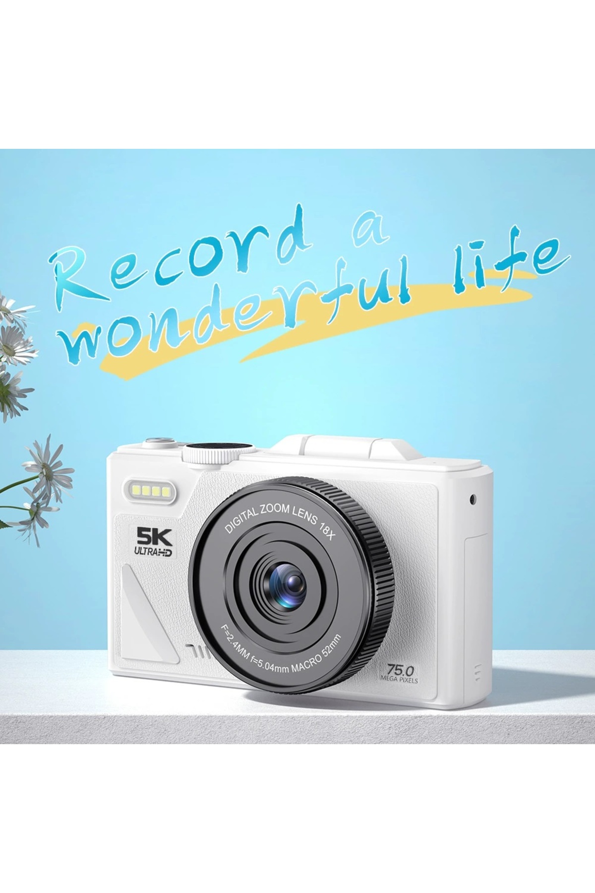 WiderMarkt 5K HD Dijital Kamera 75MP WiFi Bağlantılı 18X Zoom Vlog Kamera 3.0'' Döner Ekran Selfie Video Kamera