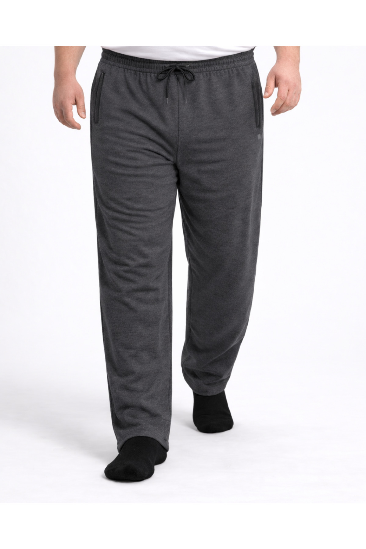 BattalModa Erkek Büyük Beden Antrasit İki İplik Cep Fermuarlı Eşofman Altı 3XL-4XL-5XL-6XL-7XL-8XL