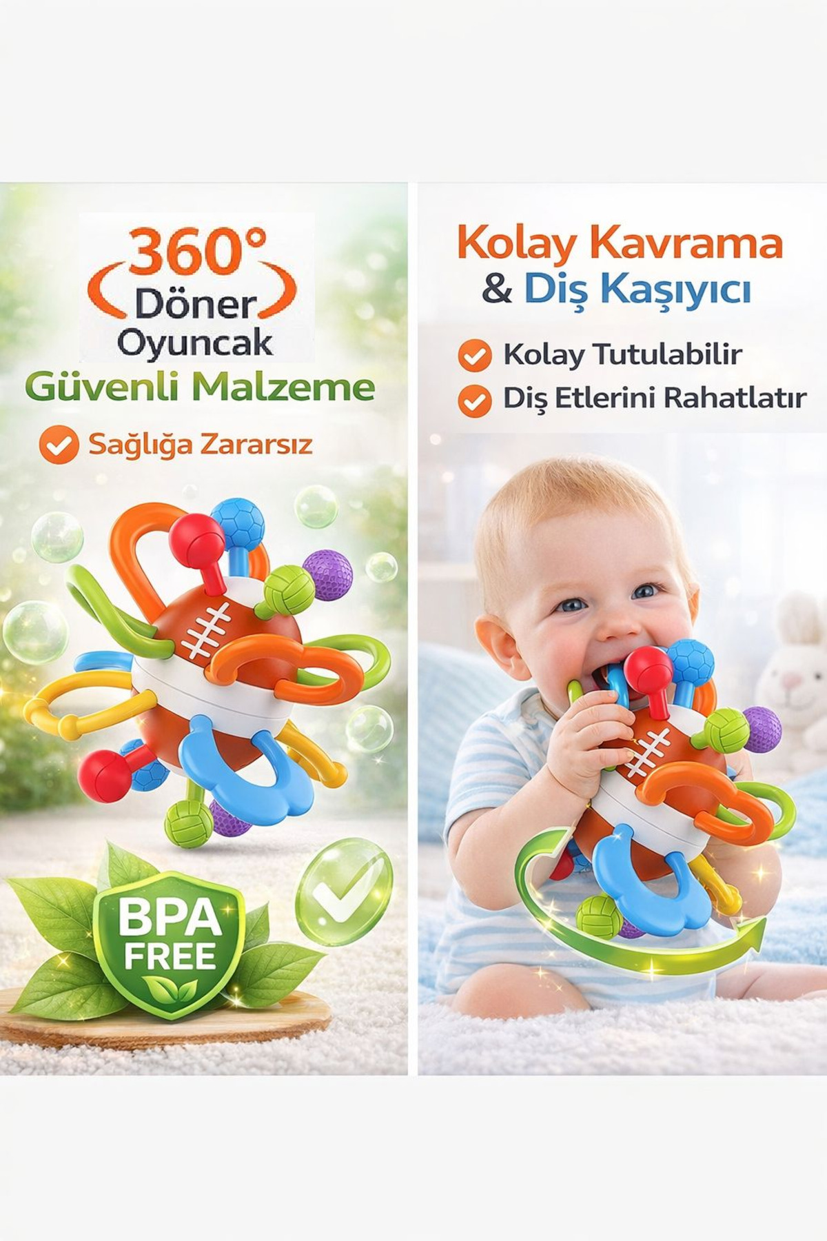 Smartfox Çıngıraklı Duyusal Top Oyuncak Diş Kaşıyıcı Montessori Gelişim Oyuncağı fotoğrafı 5 (önizleme)