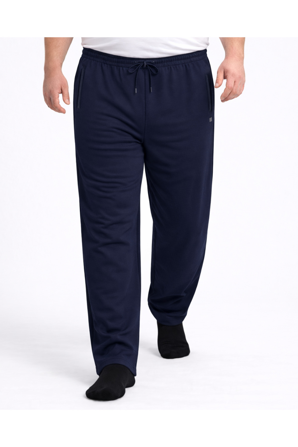 BattalModa Erkek Büyük Beden Lacivert İki İplik Cep Fermuarlı Eşofman Altı 3XL-4XL-5XL-6XL-7XL-8XL