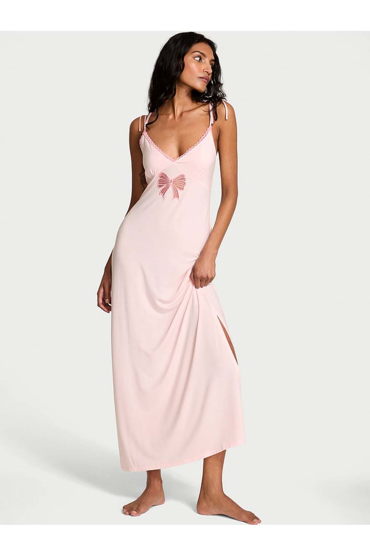 Victoria's Secret Modal Dantel Detaylı Fiyonklu Maksi Askılı Gecelik