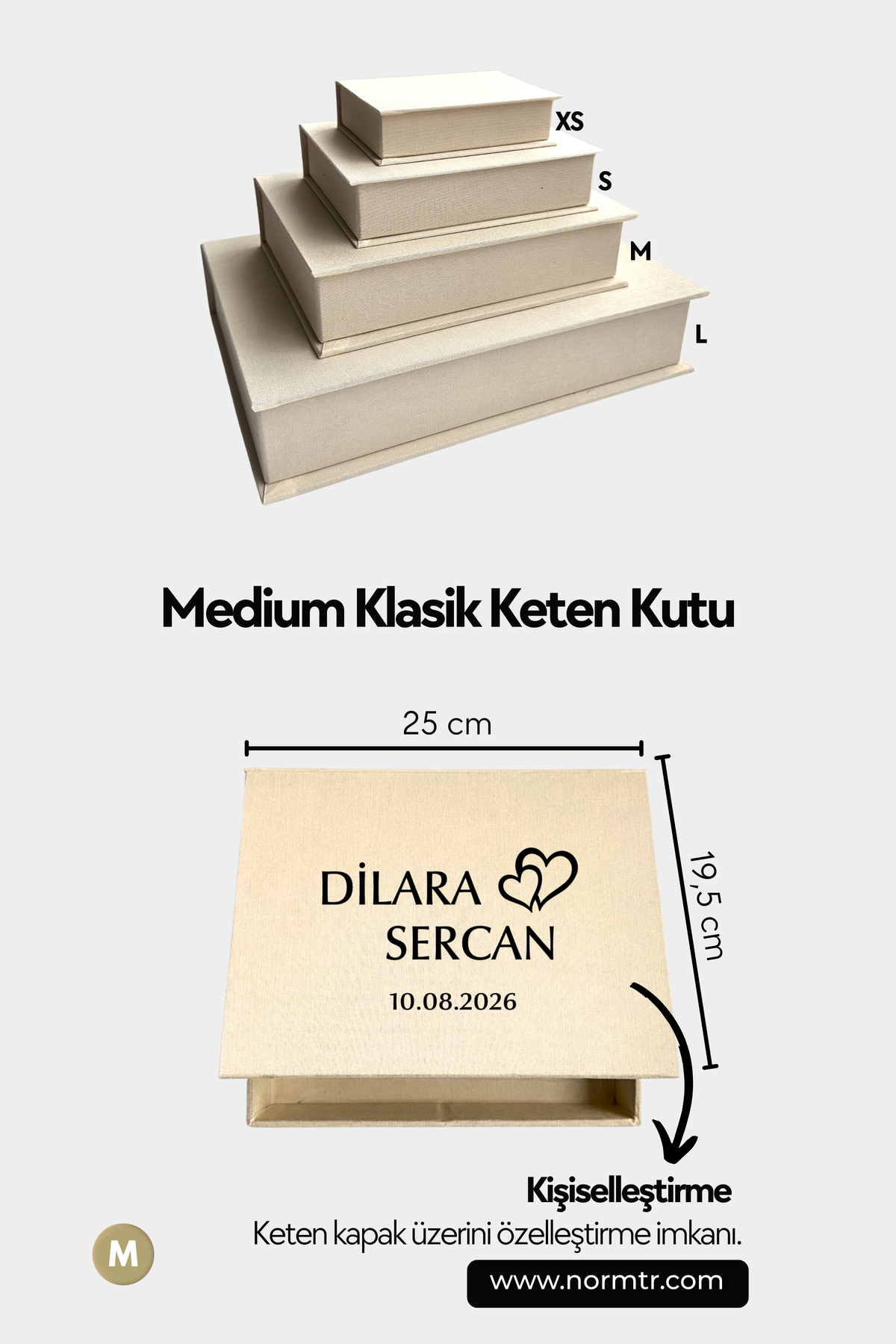 Norm Design M Klasik, KETEN | Düğün, Bebek Anı Kutusu | Fotoğraf Saklama | Kişiselleştirilebilir | Krem fotoğrafı 5 (önizleme)