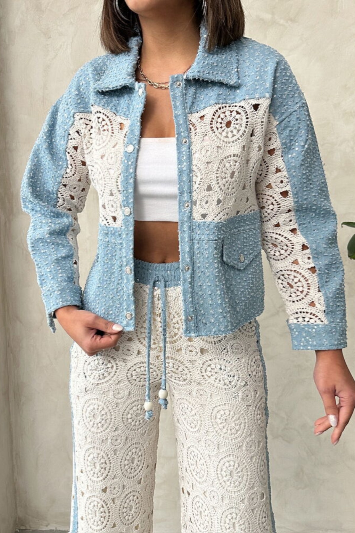 Cistern İstanbul  Kadın Dantel Detaylı Kot Ceket - Görsel 2