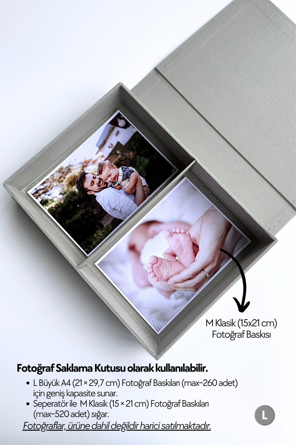 Norm Design L Büyük, KETEN | Düğün, Bebek, Albüm, Hatıra Saklama Kutusu | Kişiselleştirilebilir | Gri fotoğrafı 6 (önizleme)