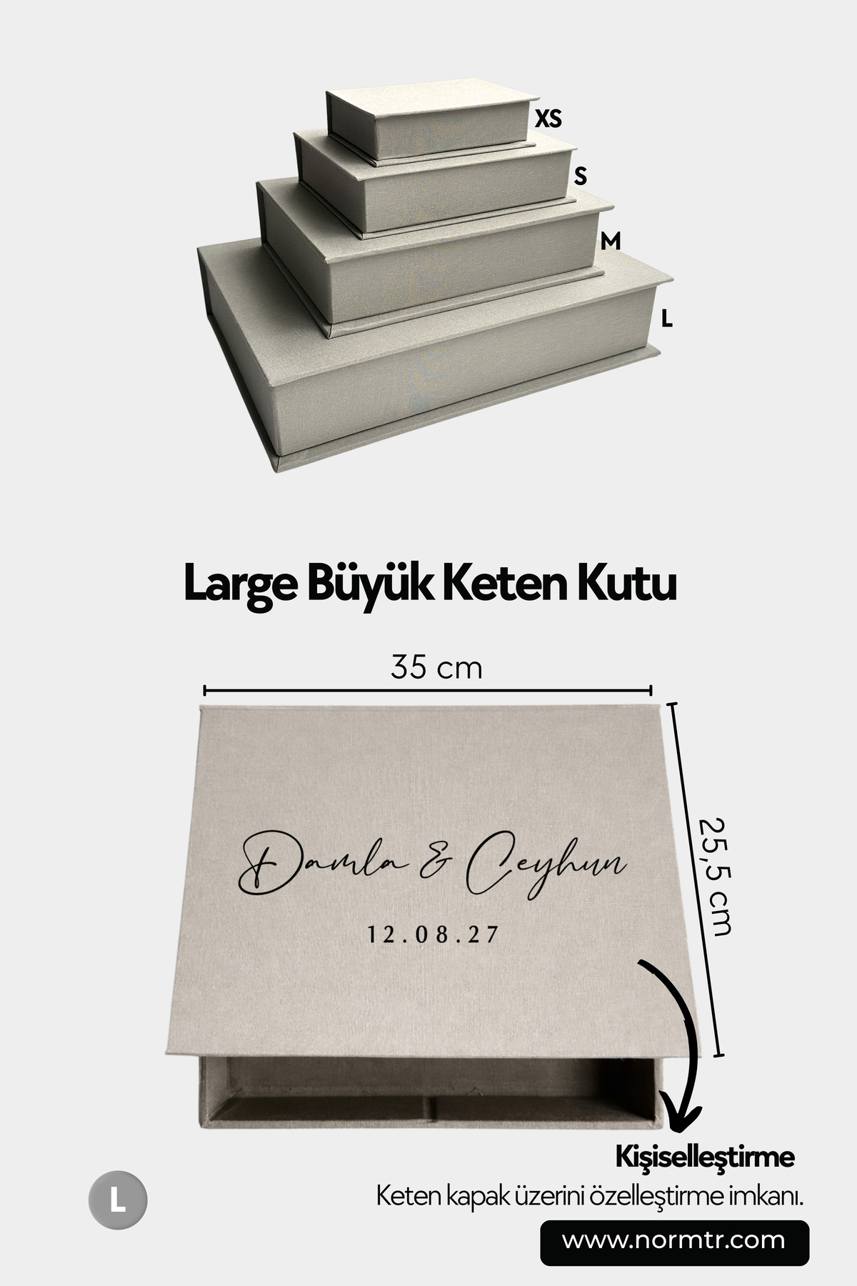 Norm Design L Büyük, KETEN | Düğün, Bebek, Albüm, Hatıra Saklama Kutusu | Kişiselleştirilebilir | Gri fotoğrafı 3 (önizleme)