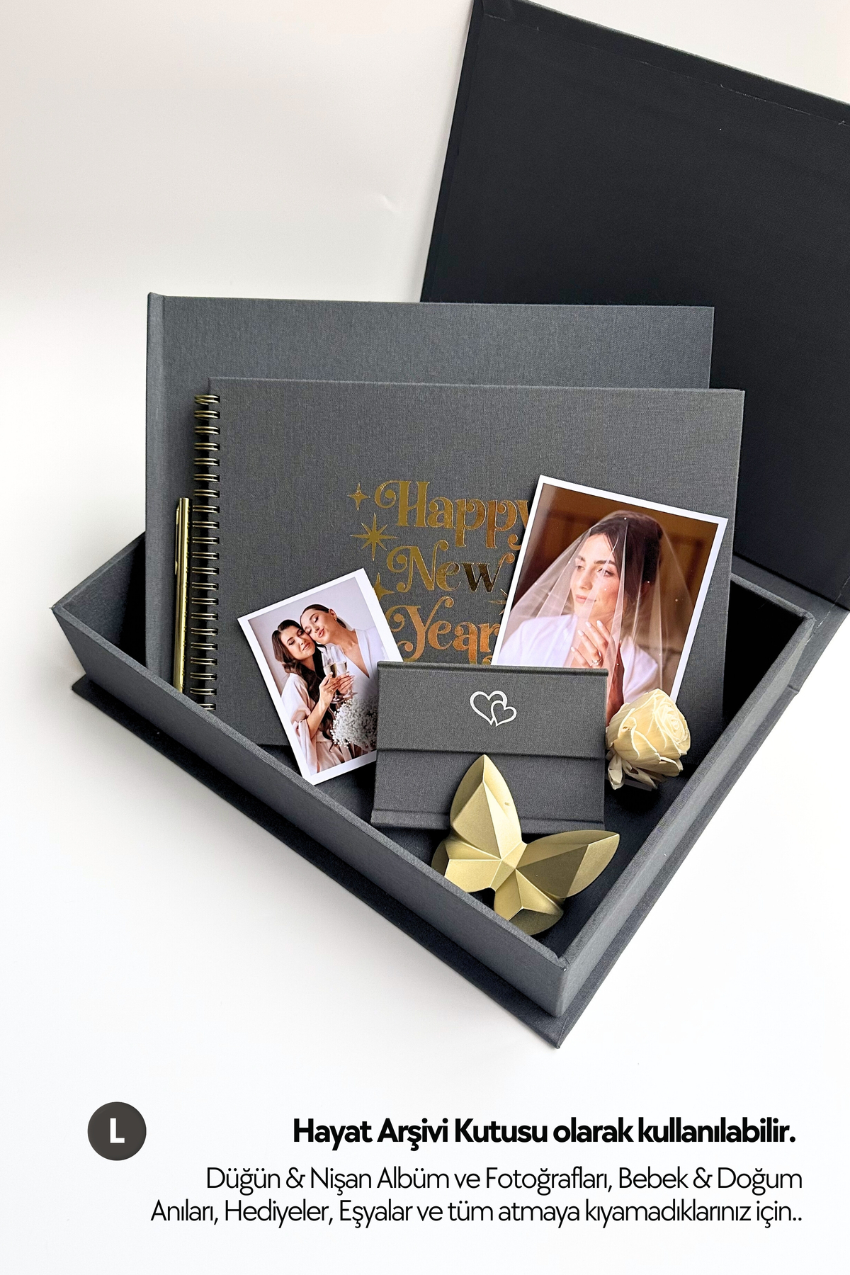 Norm Design L Büyük, KETEN | Düğün, Bebek, Albüm, Hatıra Saklama Kutusu | Kişiselleştirilebilir | Antrasit fotoğrafı 4 (önizleme)