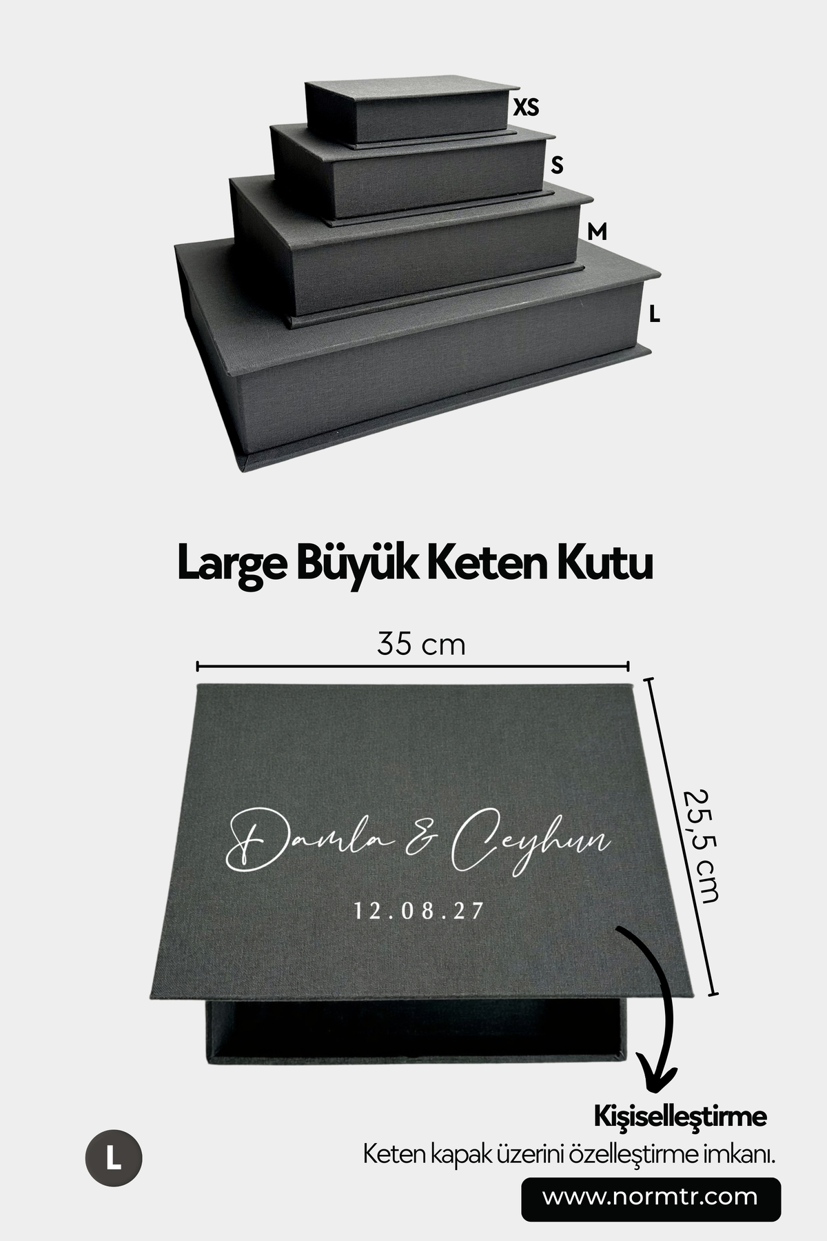 Norm Design L Büyük, KETEN | Düğün, Bebek, Albüm, Hatıra Saklama Kutusu | Kişiselleştirilebilir | Antrasit fotoğrafı 3 (önizleme)