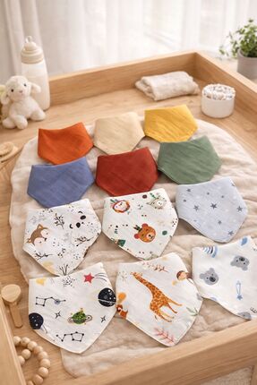 Pico Baby %100 Pamuk Müslin Kumaş / Çıtçıtlı / Düz+ Desenli Karışık / Bebek S...